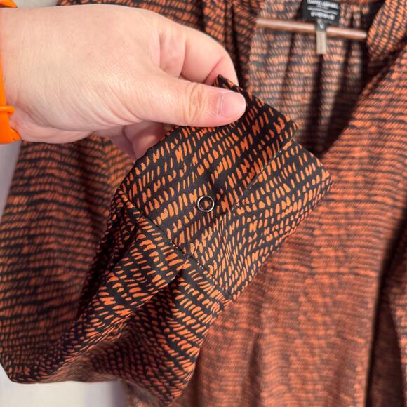 David Lerner Evereve Size L Black Brown Abstract Print Long Sleeve Thin Blouse - Picture 5 of 13